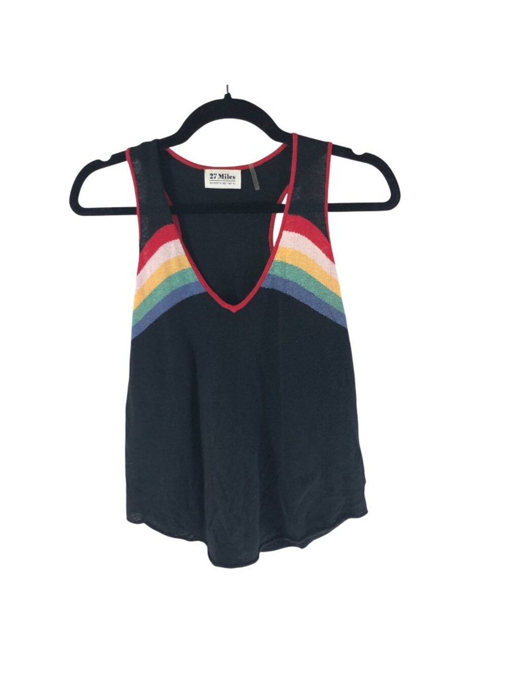 27 Miles Womens Black Rainbow Stripe Racerback Tank Top XS Linen Blend